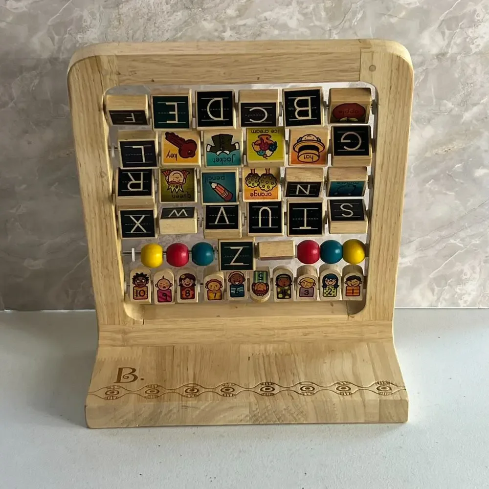 Wooden Alphabet Abacus ABCs Numbers Learning Activity Center Educational Toy